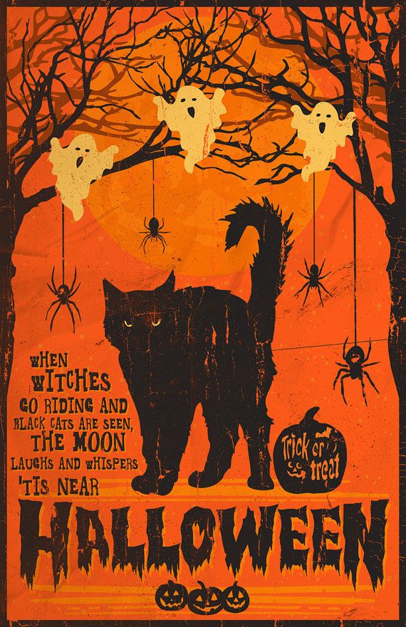 halloween cat old poster